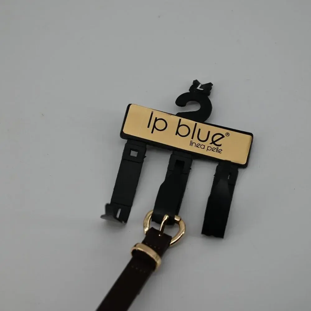 LP Blue Size L Dark Brown Faux Leather Skinny Belt Fashion Gold Tone Single